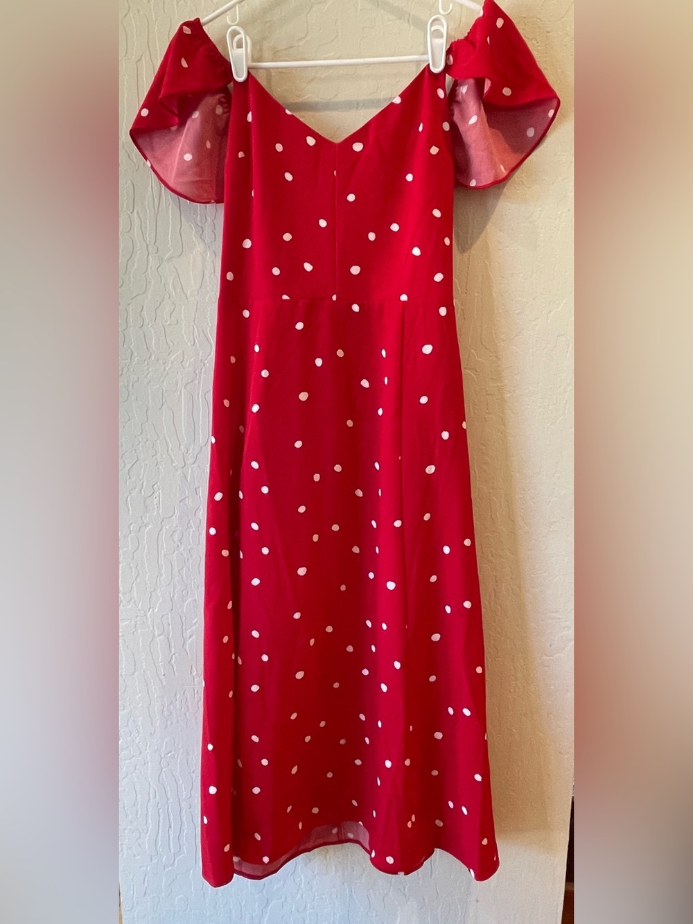 Market & Spruce Red Maxi Skirt with White Polka Dots and Puff Sleeves